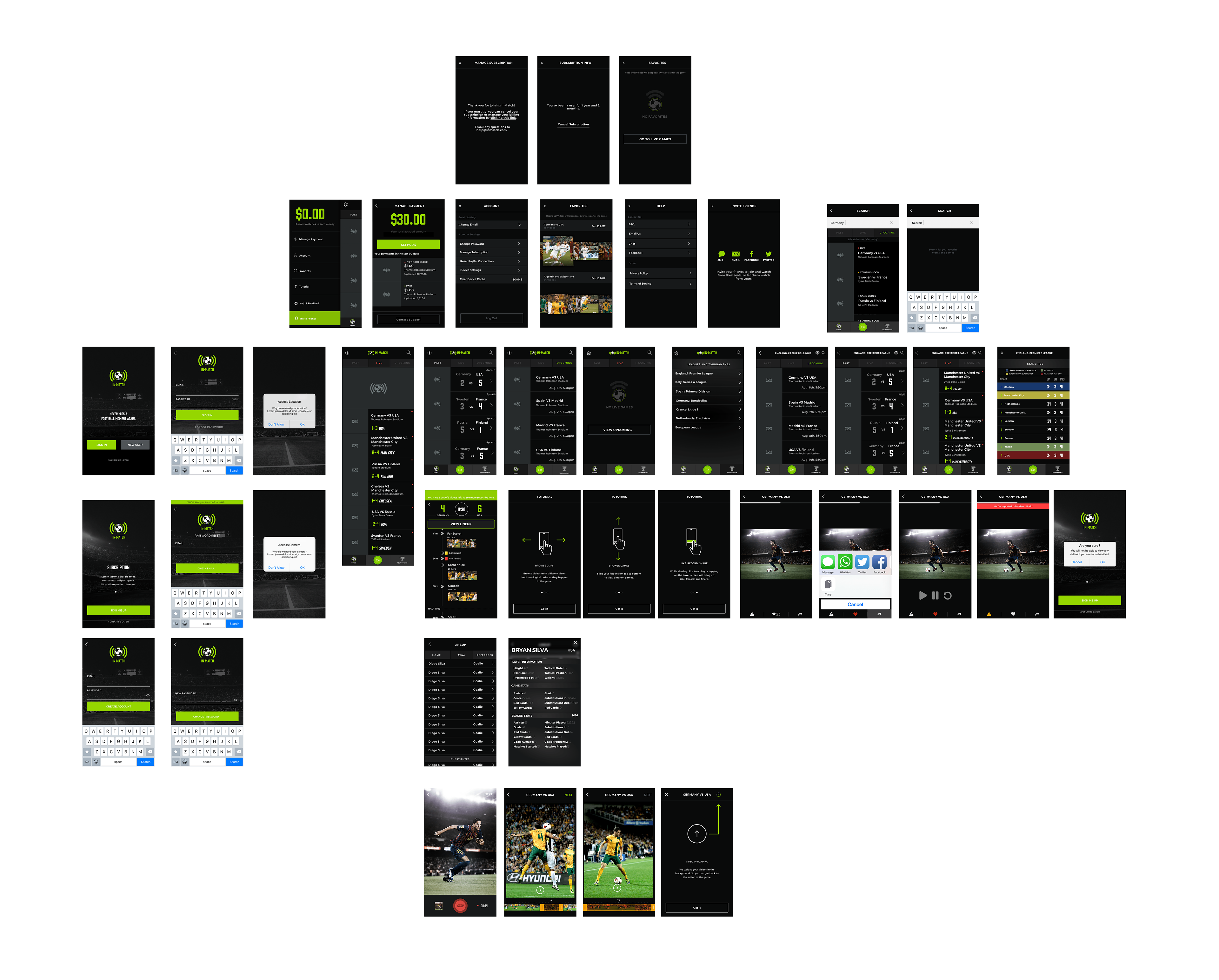 InMatch Sports complete mobile product architecture and interface system